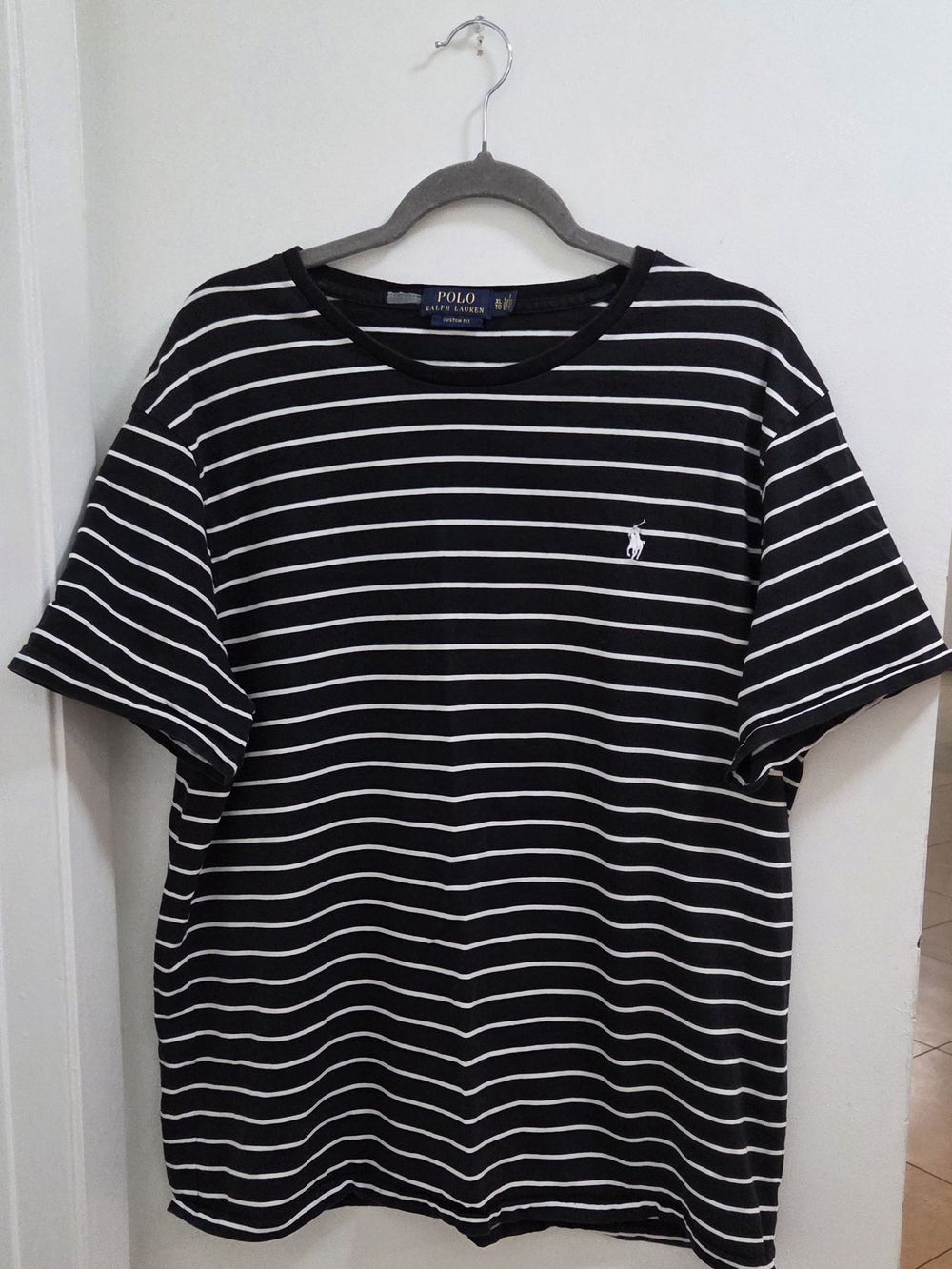 Ralph Lauren Black and White Striped Crew Neck Tee